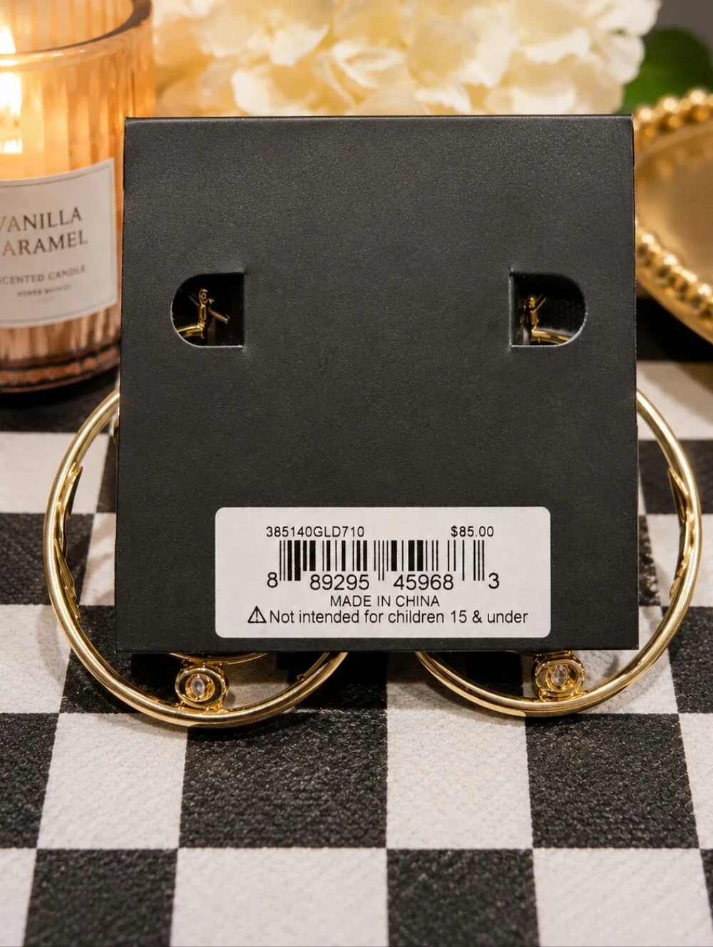 COACH Gold Double Hoop Earrings with CC Charm nwt